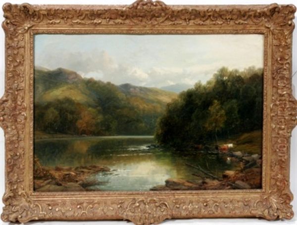 A River Scene With Cattle On The Shore - view 1