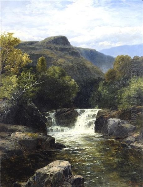 Mountainous Scene With Waterfall - view 1