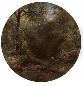Figure On A Wooded Riverbank by James Burrell Smith