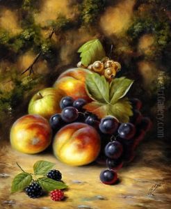 A Still Life Of Fruit On A Mossy Bank (pair) by John Smith