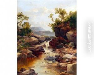 River Landscape With Waterfall by John Brandon Smith