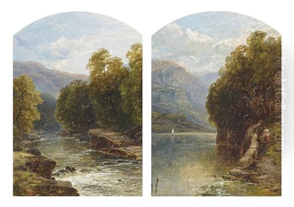Figures On A Path By A Lake (+ A Wooded Stream; Pair) - view 1