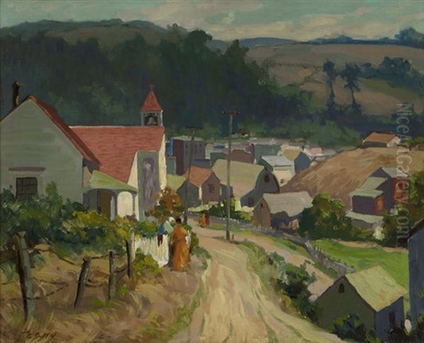 Cambria, Figures In Conversation At A House At The Edge Of Town - view 1