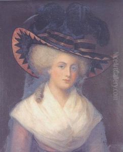 Portrait Of Mrs. Evans In White Fichu, Red Dress And Large Black Elegant Hat