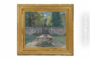Stepped Fountain In A Formal Garden by Joseph Lindon Smith