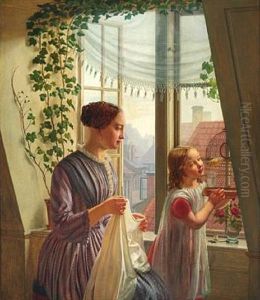 Interior With Mother And Child At The Window by L. A. Smith