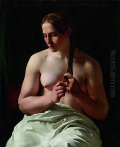 Das Modell Cathrine Nielsen, Genannt Trine, Flechtet Ihr Haar by Ludwig August Smith