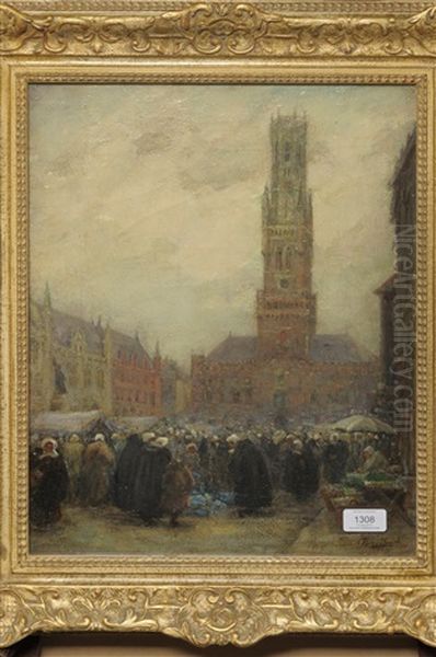 Belfry At Bruge, Market Day - view 1
