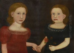 Double Portrait Of A Girl In A Red Dress And A Girl In A Blue Dress Holding Hands by Royall Brewster Smith
