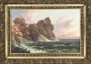 Rocky Seascape With A Shipwreck by Russell Smith