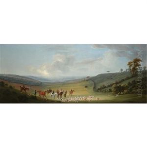 A Hunting Party With Hounds Catching The Scent by Thomas (of Derby) Smith