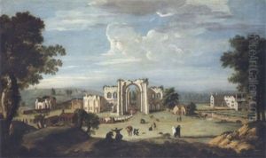 A Church Procession Entering Furness Abbey by Thomas (of Derby) Smith