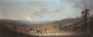 An Extensive Landscape With Hunting Party by Thomas (of Derby) Smith