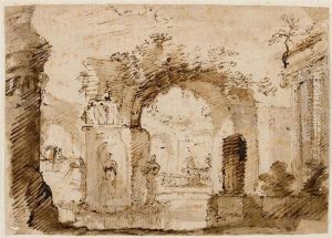 Italian Landscape With Temple And Antique Ruins. by Pietro Brancaleone