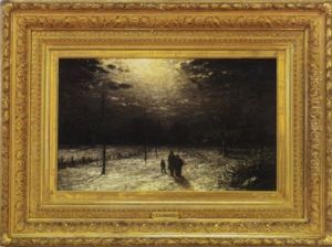 Figures In A Winter Evening Landscape by Thomas Lochlan Smith