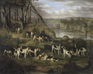 A Pack Of Hounds In A Rocky Landscape A Pack Of Hounds In A Rocky Landscape