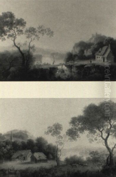 Extensive River Landscapes With Thatched Cottages  And Herdsmen - view 1