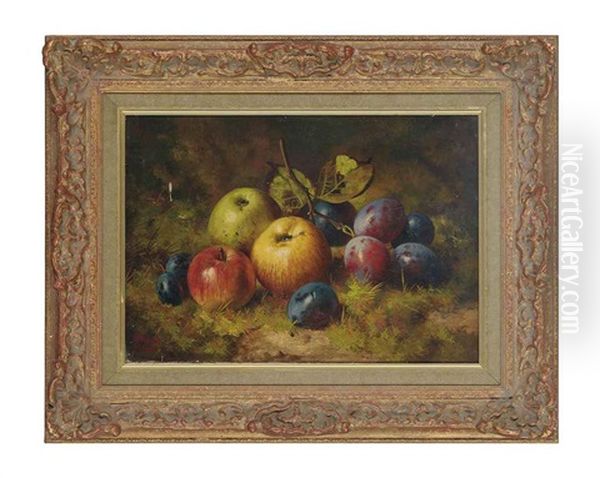 Apples And Plums On A Mossy Bank - view 1