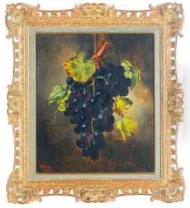 A Bunch Of Hanging Purple Grapes (+ A Companion Painting Of A Bunch Of Hanging Green Grapes; Pair) A Bunch Of Hanging Purple Grapes (+ A Companion Painting Of A Bunch Of Hanging Green Grapes; Pair)