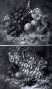 Red Grapes With Plums And Beetle (+ White Grapes With Plums And Butterfly; 2 Works)