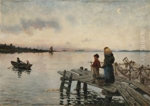 Aftenstemning Pa Bryggen by Frithjof Smith-Hald
