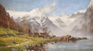 Fjordlandskap Med Gard Og Folkeliv