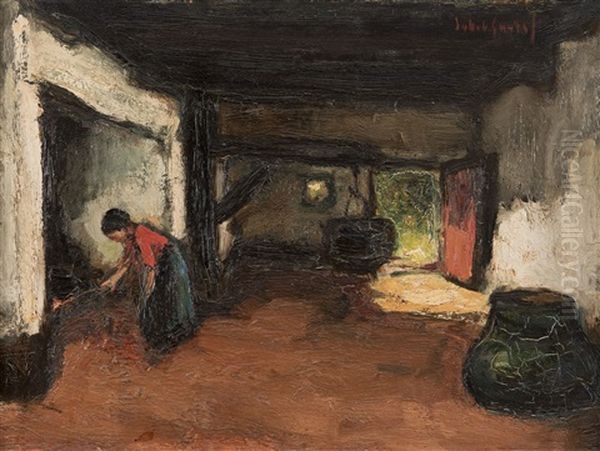 Kempish Interior With Woman Sitting Near The Fireplace - view 1