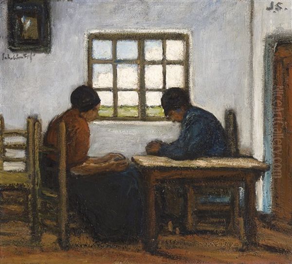 Interieur Campinois Avec Fermier Et Fermiere - view 1