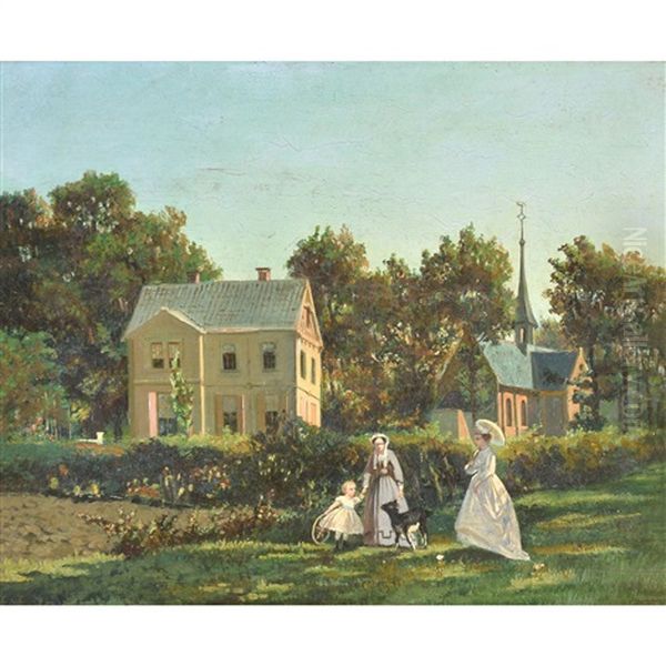 Village Life; Elegant Figures On A Midday Stroll - view 1