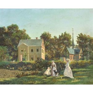 Village Life; Elegant Figures On A Midday Stroll by Jan Geerard Smits