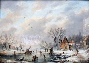 Ijsgezicht Met Een Winters Dorp