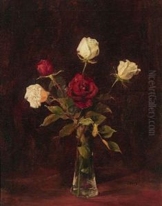 Roses In A Glass Vase by Jan Geerard Smits