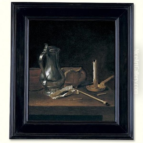 Toebackje Still Life With Pewter Jug, Tobacco, Pipe And Candle - view 1