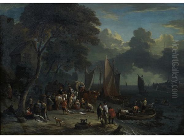 Figures On The Banks Of A River - view 1