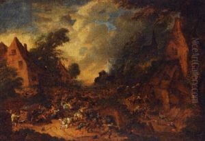 A Cavalry Skirmish In A Village
