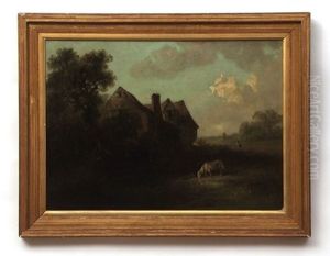 Horse Watering At A Pond By A Cottage by Edward Robert Smythe