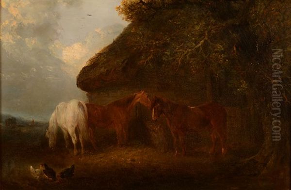 Ponies Before A Barn - view 1