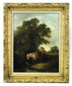 A Woman And A Child With A Grey Pony
