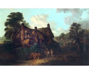 Figures And Horse Before A Cottage by Edward Robert Smythe