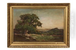 Distant Harbor Town Viewed From Hilltop by Eugene Leslie Smythe