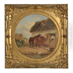 Horses By A Stable