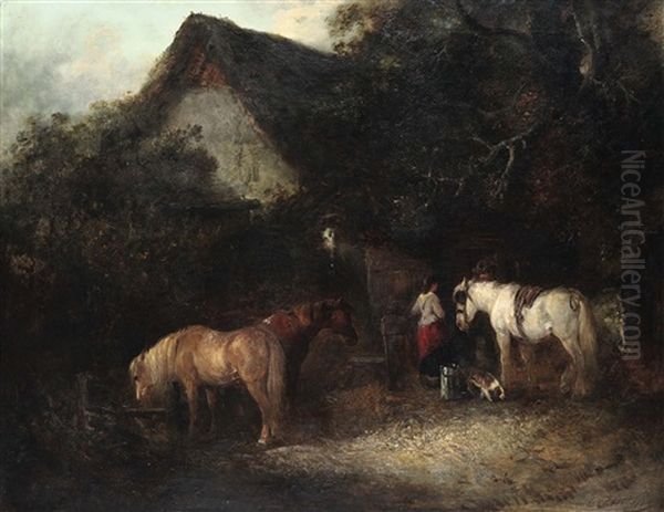 Resting Horses Near The Farm - view 1