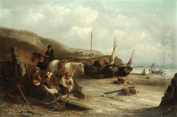 Shore Scene With Fisherfolk - view 1