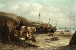 Shore Scene With Fisherfolk by Thomas Smythe