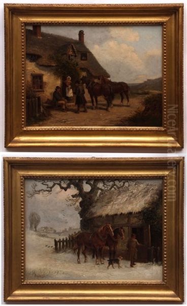 Figures And Horses Before The Swan Inn And Winter Landscape With Figure - view 1