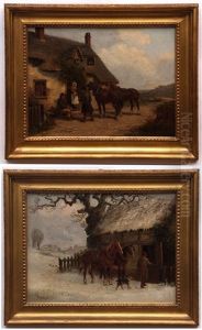 Figures And Horses Before The Swan Inn And Winter Landscape With Figure