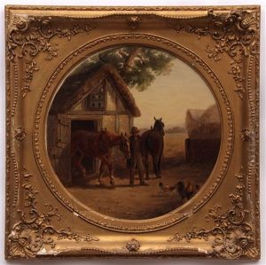 Figure With Horses Before A Stable