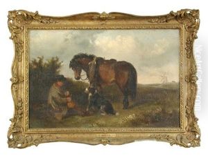 A Gypsy Encampment With Two Donkeys And A Dog; And The Mid-day Break With A Boy And His Dog (a Pair) by Thomas Smythe