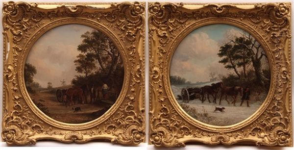 Winter Landscape With Horse-drawn Log Cart, Figure And Dog (2) - view 1