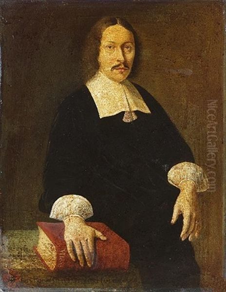 Portrait Of Rudolfus Capellus, In Black Costume With A Lawn Collar, At A Draped Table With His Right Hand Resting On A Bible - view 1